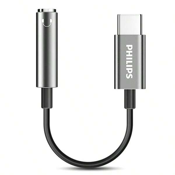 PHILIPS SWR1504H/93 Type C - 3.5mm 오디오 어댑터 USB-C 헤드폰 - 원형 잭 (Xiaomi, Huawei, Apple 및 휴대폰용, 스페이스 그레이)