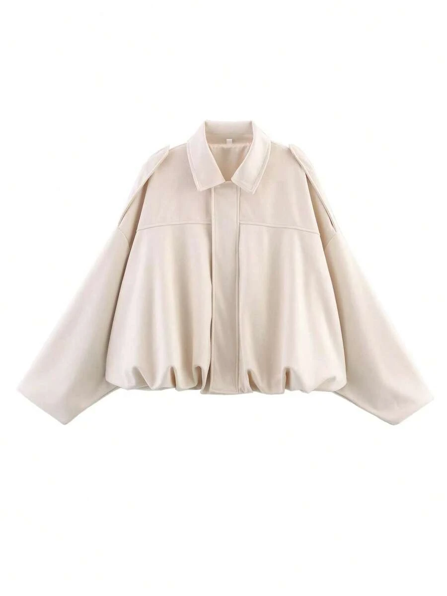 SHIBASHAN Women's Fashion Suede Bomber Jacket, Vintage Lapel Long Sleeve Loose Zip-Up Outerwear