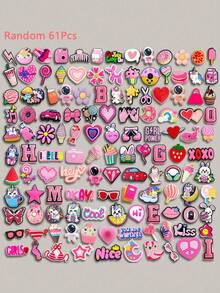 16-23-33-53-61 PCS Flat Pink Mixed Package Series, Whale, Dessert, Unicorn, Cat, Butterfly, Starfish, Stationery, Detachable Washing, Pointe Fashion Accessories, Light Up Every Step Of Style, Inlaid In The Shoes Of The Craft Pearl Shining Bright, Cute Summer Daily Wear - Multicolor - View 12