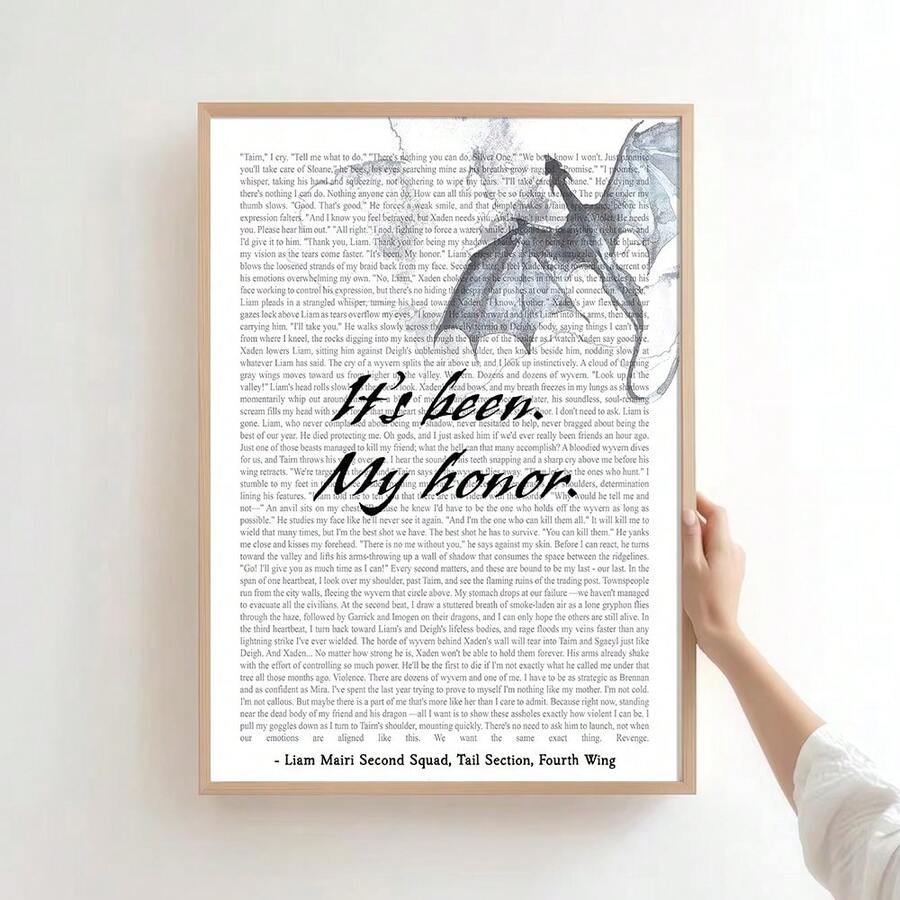 1 tấm tranh có khung/không khung "It's Been My Honor Fourth Wing Quote Poster" in trên vải canvas, hình rồng, tranh treo tường theo phong cách sách, tranh in chữ tối giản dành cho người yêu sách, căn hộ, phòng khách, phòng ngủ, trang trí nhà hiện đại - Nhiều màu - Xem 1