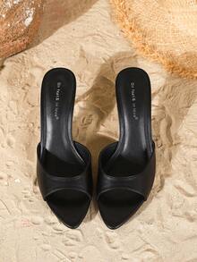 On feet& in love Women's Fashionable Elegant Pointed Toe Strap Open Toe Slip-On Mules, Suitable For Wearing With Dresses, Heel, Sandals For Women, High Heel Sandals For Summer - Black - View 7