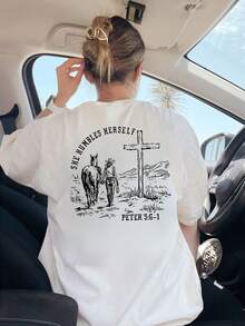 [2025 nueva llegada] camiseta de mujer de manga corta de verano con patrón de doble cara diseño impreso casual con cuello redondo camiseta de mujer top - Blanco - Ver 2