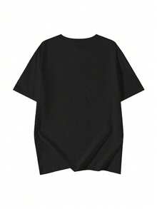 Camiseta casual de manga corta, cuello redondo, ajustada, con gráfico de letras impreso, para hombres, para amigos - Negro 2 - Ver 2