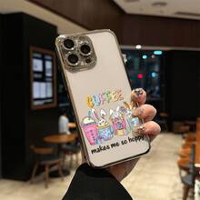 ¡Diseño Creativo! Funda de Teléfono de Lujo Plateada, Patrón de Tema de Conejo de Café - Impresión de Alta Definición, Resistente al Desgaste y Antideslizante, Protección Completa de Cámara, Compatible con la Serie 16/15/14/13/12, Bienvenido a Comprar y Usar - Colores mixtos - Ver 2