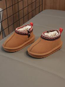 1 双婴儿雪地靴，织物鞋面，柔软，舒适，轻便，方便拉链闭合，适合室内、户外、玩耍、度假等场合 - 駝色 - 查看 2
