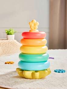 1set Random Color Baby Ring Toys, Baby Bell Soothing Emotional Sound Toys, Tumblers, Baby Rainbow Colored Tower Shaped Ring Toys, Early Childhood Education Puzzle Toys, Baby Enlightenment Toys, Birthday Gifts, Party Gifts