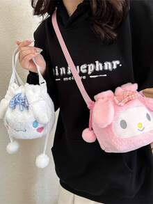 Sanrio 1 PC Sanrio Cinnamon Dog Kuromi Plush Drawstring Bag Bucket Bag Crossbody Bag Cartoon Bag Shoulder Bag