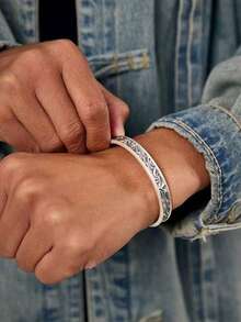 1 件复古编织线手链金属袖口手镯，男女通用嘻哈手链，适合送礼、派对和日常佩戴