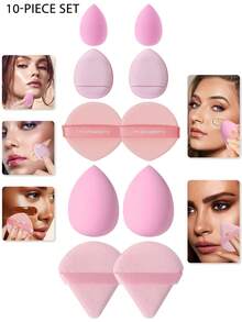 5/10/20/30/40/50PCS Makeup Tool Set Including: 10PCS Makeup Sponges For Liquid Makeup + 10PCS Mini Makeup Sponges For Liquid Makeup + 10PCS Triangle Powder Sponges For Loose Powder & Setting Makeup + 10PCS Air Cushion Powder Sponges For Face Makeup + 10PCS Air Cushion Powder Sponges For Face Concealer Makeup - Pink - View 11