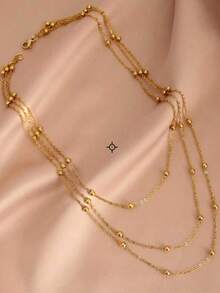 1 件不锈钢金链堆叠多层项链优雅珠链锁骨链 - 彩色 - 查看 4