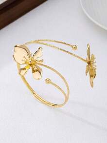 1pc Alloy Enamel Flower Openable Bangle Bracelet, Simple Elegant Fashion Elegant, Suitable For Mother's Day Gift, Party, Banquet, And Daily Wear - Xanh nhạt - Xem 5