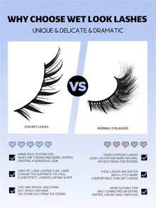 6/7 Pairs Wet Fox Eye Anime False Eyelashes, Cosplay Lashes, Thick Curly Wet Lashes, Makeup Tools - Black - View 8