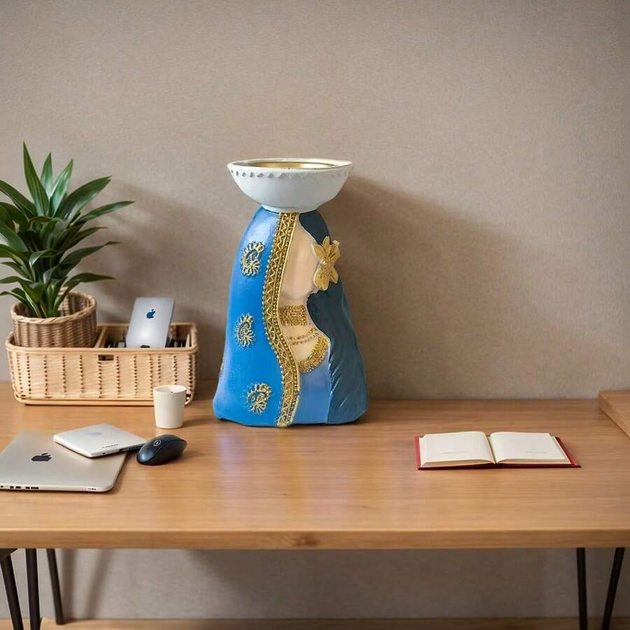 一件树脂斋月异国金线红衣美女回流香饰香炉，适用于客厅、卧室、餐桌等 - 藍色 - 查看 1