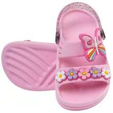 Sandalia Infantil Bebe Papete Menina Flor Borboleta Emborrachado Confortavel Macio Antiderrapante - Rosa Bebê - Visão 3