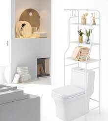KingnetStore – Bathroom Shelf Above The Toilet | Toilet Furniture And Washing Machine Shelf | Storage With 3 Waterproof Shelves With Hooks And Towel Bar | Space-Saving Organizer For The Bathroom | White - 白色 - 查看 2