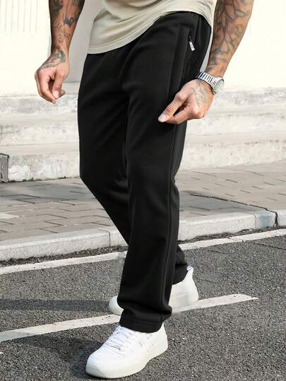 Casual Solid Color Pants, Men's Gym Sportswear, Adjustable Drawstring Waist, Suitable For All Seasons, Ideal Gift For Gym, Sports, Outdoor Activities