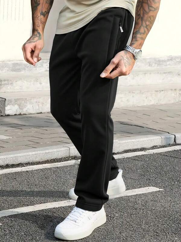 Casual Solid Color Pants, Men's Gym Sportswear, Adjustable Drawstring Waist, Suitable For All Seasons, Ideal Gift For Gym, Sports, Outdoor Activities