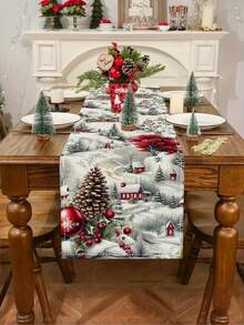 1pc, Christmas Themed Tablecloth,Polyester Christmas Decoration, Holiday Party Home Kitchen Dining Room Decoration, Elf Winter Christmas Tablecloth - Multicolor - View 1