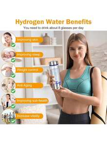 1个14盎司（420毫升）便携式硼硅酸盐玻璃氢离子水瓶，美容健康杯，可充电富氢水生成器，采用SPE/PEM技术快速电解，改善水质，适合家庭、学校、办公室、旅行、健身和日常补水，是送给长辈的绝佳礼物。