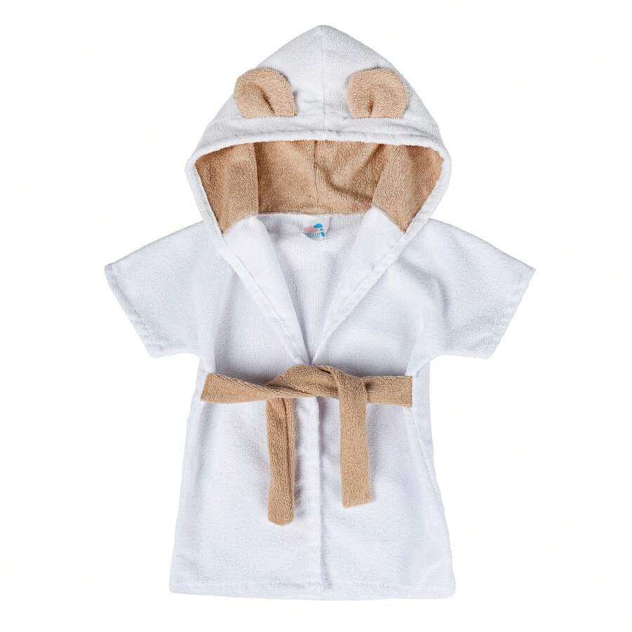 Hooded Baby Bathrobe For Babies 1 To 12 Months - Kaki và Trắng - Xem 1