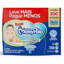 Toalha Umedecidos MamyPoko Toque Suave 4 pcts 50un Cada - Total 200 Unidades - Amarelo - Visão 1