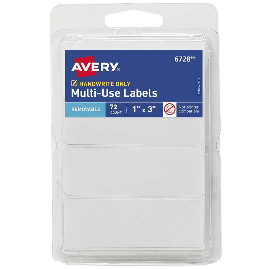 Removable Multi-Use Labels, *" X 3", White, -Printable, 72 Pack - Black - View 1