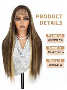 Free Part 13*6 Lace Front Wigs 28 Inches Black Brown Blonde Dark BrownStraight Hair With Natural Curls At The End Hair Glueless Lace Wigs Silky Synthetic Long Silk Straight Natural Wig Heat Resistant Fiber Wig With Baby Hair For Women,Pre-Plucked With Adjustable Straps For Daily Wear Christmas Halloween - Multicolor - View 5