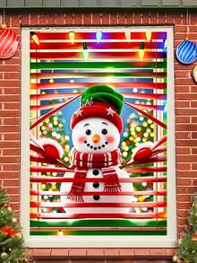 1pc Christmas Window Decoration, Reindeer Santa Snowman Pattern Background Cloth, Indoor/Outdoor Decor, Suitable For Christmas Theme Party Hanging Decor, No Power Needed, Winter Home Decor, Christmas Decoration, Not Sticker - Multicolor - View 7