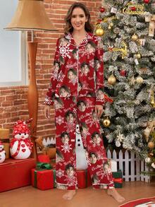 Printstory Customized Polyester Pajama Set, Personalized With Any Pattern, Unique Customized Gift, Suitable For Family And Friends, Christmas - Red - View 4