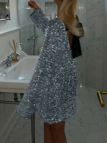 Robe longue à manches longues et dos nu pailletée pour femmes, convient pour Noël, la rentrée scolaire, les festivals de musique, les fêtes, les cocktails, les mini-jupes pour invités