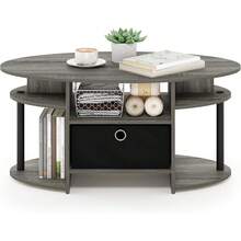 Furinno Jaya - Mesa de Centro Ovalada, Color Gris y Negro - Nogal/Negro/Marrón Oscuro - Ver 2