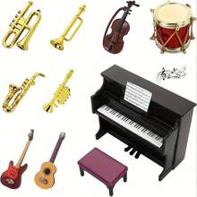 11pcs 1:12 Scale Classical Musical Instrument Model Set - Miniature Resin Piano, Guitar, Violin, Saxophone Models, Suitable For Christmas Party Decor, Creative Display Cabinet, Shooting Props, Dollhouse And Collection Decoration - Resin Models For Dollhouse Home Decor, No Electricity Required, Musical Decor, Playful Design, Detailed Craftsmanship, Mini DIY Components - Multicolor - View 9