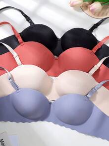 4pcs/Set Seamless Padded Bras For Teen Girls, Solid Color, Suitable For 12-15 Years Old - Multicolor - View 3