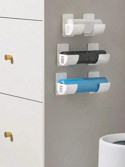 2/4pcs Adhesive Plastic Bag Holder And Wrap Dispenser Set, Wall-Mounted Kitchen Organizer For Cling Film And Trash Bags, Multipurpose No-Drill Cabinet And Refrigerator Side Storage Solution, Space-Saving For Plastic Bags, Wrap, And Roll Paper, Versatile Organizer For Kitchen & Bathroom, No-Drill Plastic Wrap And Garbage Bag Holder, For Birthday, Housewarming, New Year