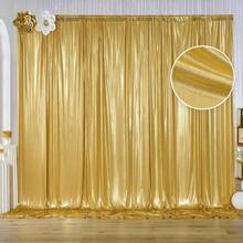 10x10 Ft Gold Sequin Backdrop Curtain Panels Parties, Wrinkle Glitter Photo Backdrop Drapes 2 Panels 5x10FT Shimmer Back Drop Cloth Wedding Birthday Photography Background - 5ftx10ft(2 tấm) + Vàng - Xem 1