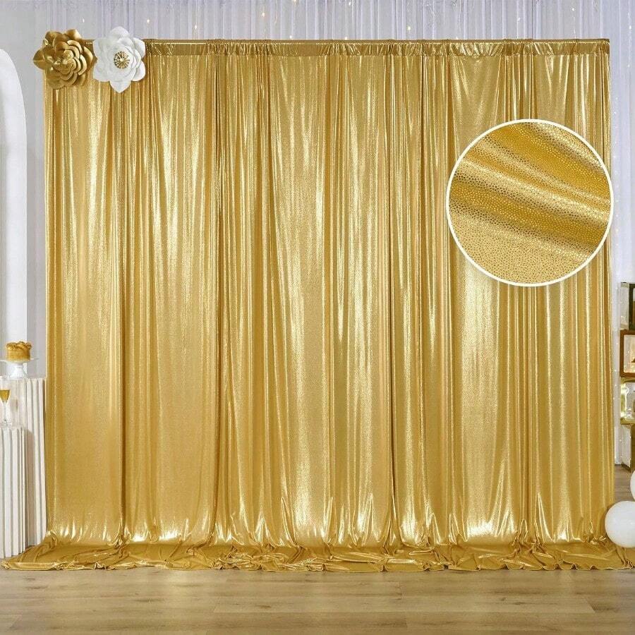 10x10 Ft Gold Sequin Backdrop Curtain Panels Parties, Wrinkle Glitter Photo Backdrop Drapes 2 Panels 5x10FT Shimmer Back Drop Cloth Wedding Birthday Photography Background - 5ftx10ft(2 tấm) + Vàng - Xem 1