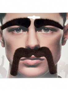 1 Set Men's Fake Mustache And Eyebrows Card Individually Packaged, Self-Adhesive Fake Mustache And Eyebrows, Suitable For Halloween Parties, Halloween Costumes, Role-Playing, Holiday Parties, Cosplay Props