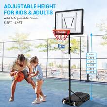 Sistema de aro de baloncesto portátil, 1,5-3 m, ajustable para niños/jóvenes, marco de PE, tablero de PVC irrompible, varillas de acero resistentes a la oxidación, fácil instalación y movilidad con dos ruedas.
