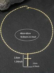 1pc Fashionable Unisex Copper Inlaid Cubic Zirconia Cross Pendant Necklace For Men, Hip Hop Style