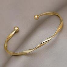 1pc Minimalist Chic Textured Gold Color Bracelet, Fashion Elegant Fresh And Simple Design For Women - 彩色 - 查看 1