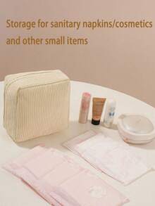 Multi-Color Sanitary Pad Storage Bag, Pink Sanitary Napkin Storage Bag, Portable Storage Bag, Large Capacity Minimalist Style, For Storing Sanitary Pads, Liners And Tampons, Essential For Girls, Great For Going Out, Striped Cosmetic Bag, Travel & Study Supplies, Travel Essential Cosmetic Bag, Holiday Essential Cosmetic Bag, Cosmetic Bag, Makeup Bag, Makeup Storage Bag, Makeup Organizer Box, Cosmetic Storage - Multicolor - View 7