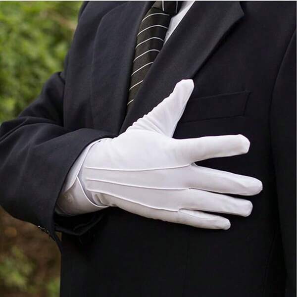 1 Pair White Three-Stripe Formal Gloves, Thick Non-Slip Driver Gloves, Sweat-Absorbent Breathable Ceremonial White Gloves, Parade Gloves, Security Guard Duty Gloves, Party Costume Gloves Fall