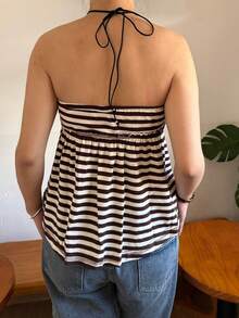 Women Y2k Tube Top Button Sleeveless Backless Strapless Bandeau Cute Aesthetic Summer Going Out Club Party Tank Tops - 咖啡棕 - 查看 6