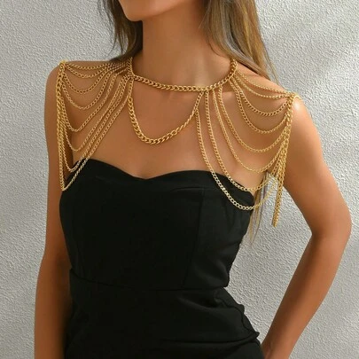 1 件时尚流苏露背项链，奢华多层海滩派对肩链配饰，适合女士