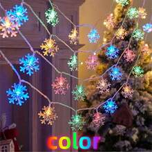 Luzes de Corda em Forma de Floco de Neve com LED para Natal - Alimentadas por Bateria, Sem Fio, Opções de 10/20/40/80 LEDs, Para Decoração de Feriados, Suprimentos para Festas, Decoração de Casa e Quarto, Presentes de Aniversário e Natal