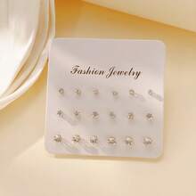 9pcs/18pcs Set Classic Glass Crystal Stud Earrings, Minimalist & Fashionable Earring Combo - Imitation  Claws - View 6