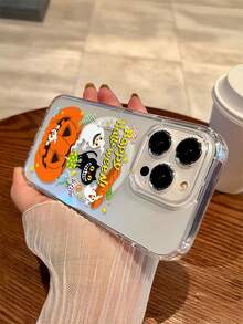 1 pièce Étui de téléphone transparent anti-chute avec charge sans fil magnétique, motif citrouille et fantôme de dessin animé d'Halloween. Matériau doux + dur, convient comme cadeau de fête pour iPhone 15 16 Pro/Pro Max/14 15 16 Plus. Anti-traces de doigts et résistant aux rayures, finition mate claire, pour hommes et femmes