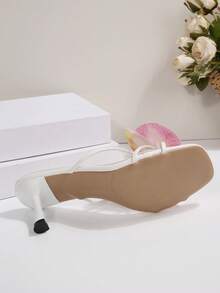 法式方头优雅纯色度假时尚沙滩女神PU皮花卉装饰温柔女神度假风细高跟凉鞋，适合沙滩、度假、高跟凉鞋、女士凉鞋、婚礼、夏季、猫跟鞋 - 玫紅色 - 查看 7