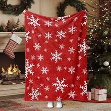 1pc Christmas Theme Super Soft Fleece Blanket, Red Snowflake Print Flannel Blanket, Soft Texture, Warm Function, Practical Throw Blanket For Bedroom, Living Room, Christmas Decor, Office Nap, Camping - Red - View 2