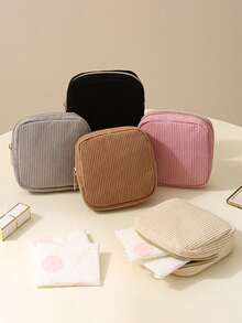 Multi-Color Sanitary Pad Storage Bag, Pink Sanitary Napkin Storage Bag, Portable Storage Bag, Large Capacity Minimalist Style, For Storing Sanitary Pads, Liners And Tampons, Essential For Girls, Great For Going Out, Striped Cosmetic Bag, Travel & Study Supplies, Travel Essential Cosmetic Bag, Holiday Essential Cosmetic Bag - Multicolor - View 5